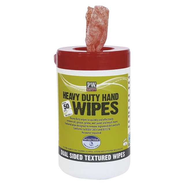 HEAVY DUTY rankų servetėlės švarios riebalų spalvos antibakterinis pakuotės poveikis 50 vnt