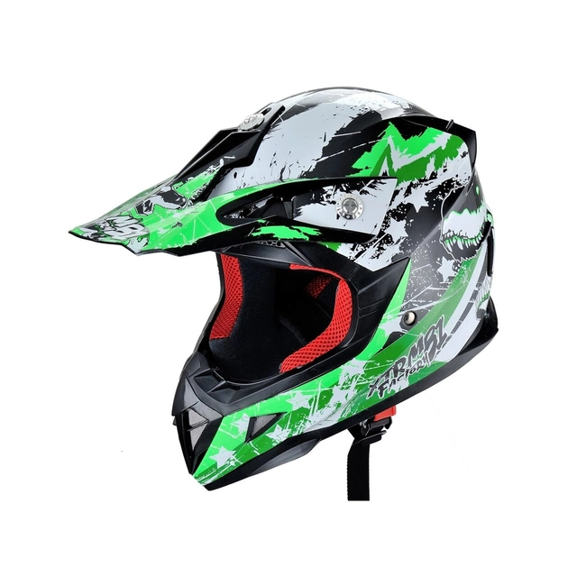 HECHT integral ATV motorcycle helmet 54915L, mosaic design, ABS material, size L 59-60 cm, green