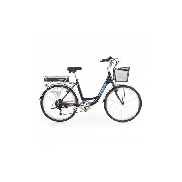 Hecht prime blue electric bike with aluminum chassis, shimano shifter, battery 36 v