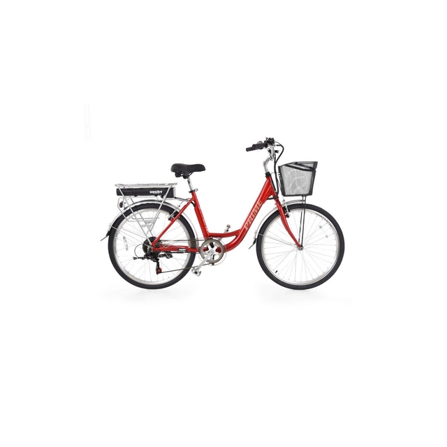 HECHT Prime Red electric bike, 18 inch aluminum frame, 26 inch wheels, Shimano shifter, disc brake, 36 V battery