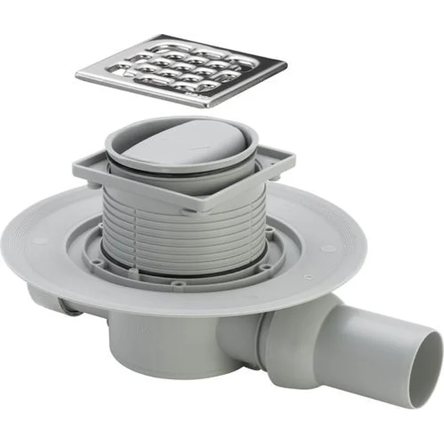 Height-adjustable dry trap with stainless steel grate and sealing ring VIEGA, d 50, horizontal