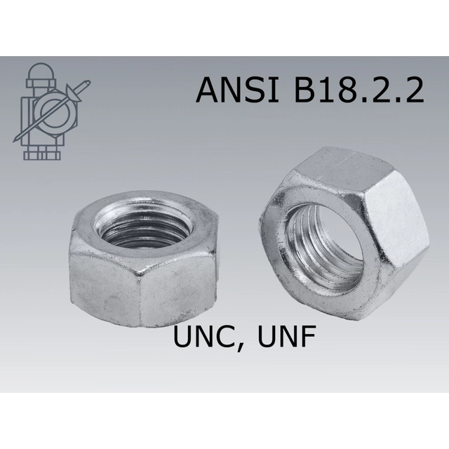 Hex nut 1 1/4-UNC-8 (~ Grade 5) galvanized white ANSI B18.2.2 (~ DIN934)