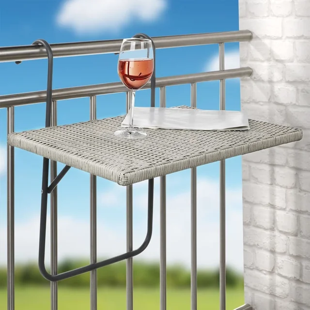 HI Tavolo pieghevole da balcone, stile vimini, 60x40 cm, grigio