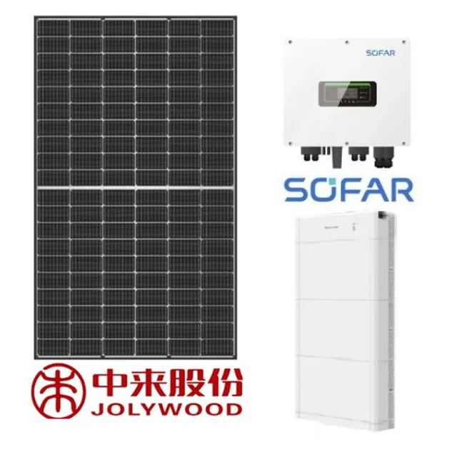 Hibrid készlet 10.40 kW: SOFAR HYD10KTL-3PH +25*JOLYWOOD 415W Fekete keret+ Sofar energiatároló 15kWh BTS E10-DS5