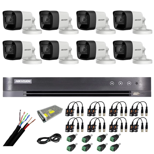 Hikvision āra novērošanas sistēma 8 kameras 8MP, 4 iekš 1, IR 30m, DVR 8 kanāli 4K 8MP, aksesuāri