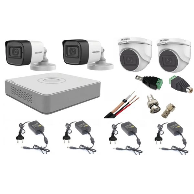 Hikvision audio-video gemengd bewakingssysteem 4 Turbo HD-camera's 2MP, accessoires inbegrepen