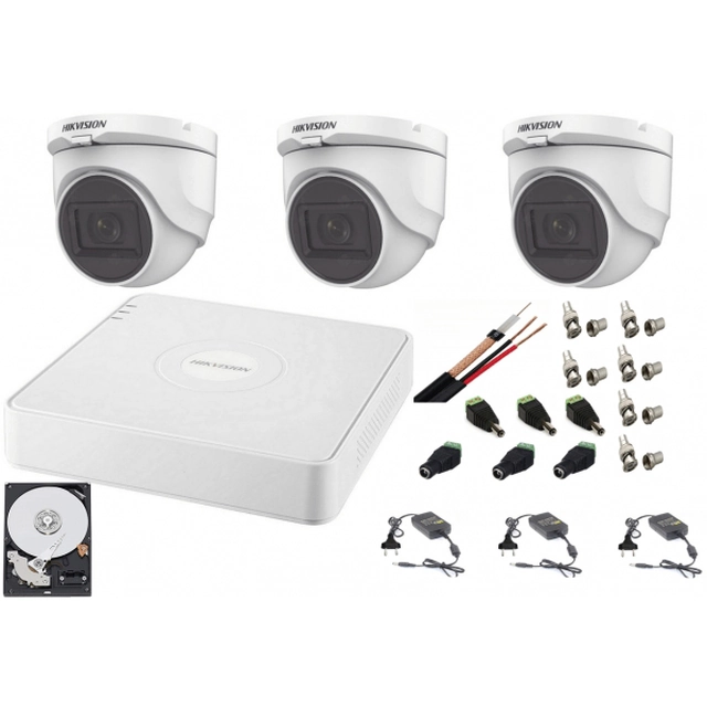 Hikvision audio-video indoor surveillance system 3 Turbo HD cameras 2MP DVR 4 channels, HDD 500GB