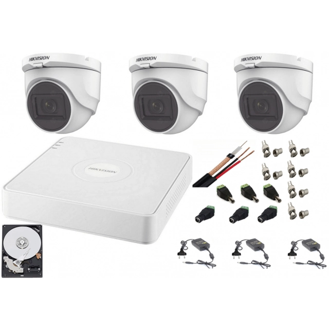 Hikvision audio-video inomhusövervakningssystem 3 Turbo HD-kameror 2MP DVR 4 kanaler, HDD 500GB