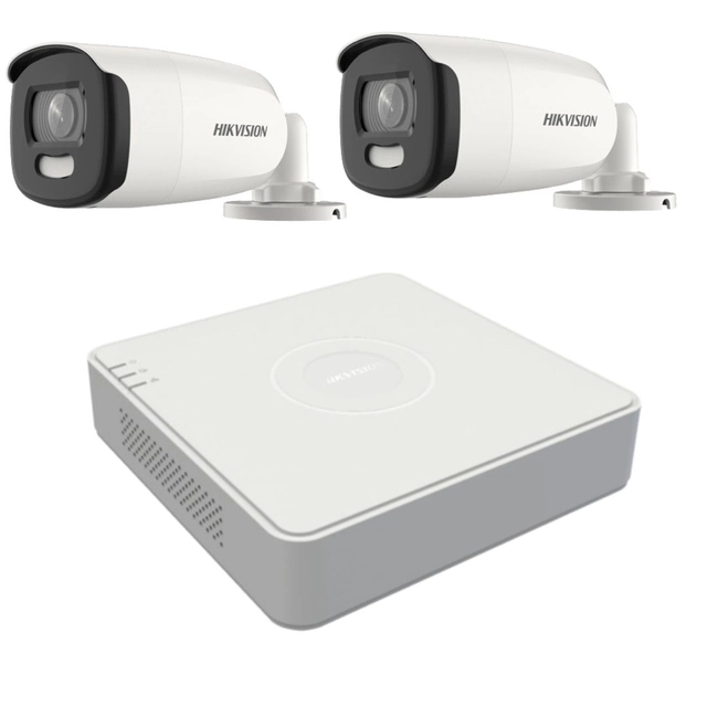 Hikvision-bewakingskit 2 camera's 5MP ColorVu, kleur 's nachts 40m, DVR met 4 kanalen 8 MP