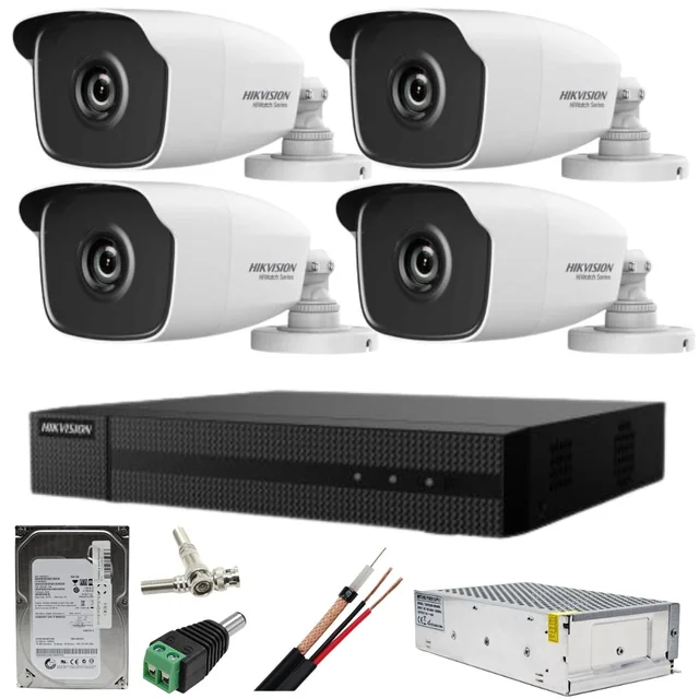 Hikvision-bewakingskit HiWatch-serie 4 camera's 5MP IR 40M DVR 4 HDD-kanalen 500GB Accessoires inbegrepen