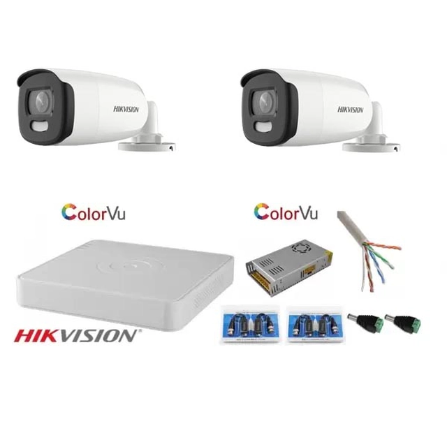 Hikvision-bewakingssysteem 2 camera's 5MP Ultra HD Color VU fulltime kleurennacht DVR 4 kanalen