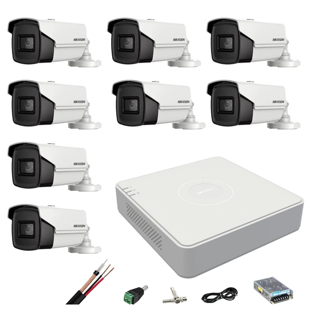 Hikvision-bewakingssysteem 8 camera's 8MP 4 in 1, IR 60m, DVR 8 kanalen 4K, montageaccessoires