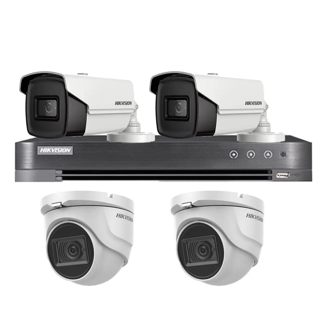 Hikvision blandat övervakningssystem, 2 inomhuskameror 8MP 4 i 1, IR 30m, 2 utomhuskameror 4 i 1 8MP %p9 /% DVR 4 kanaler 4K 8MP