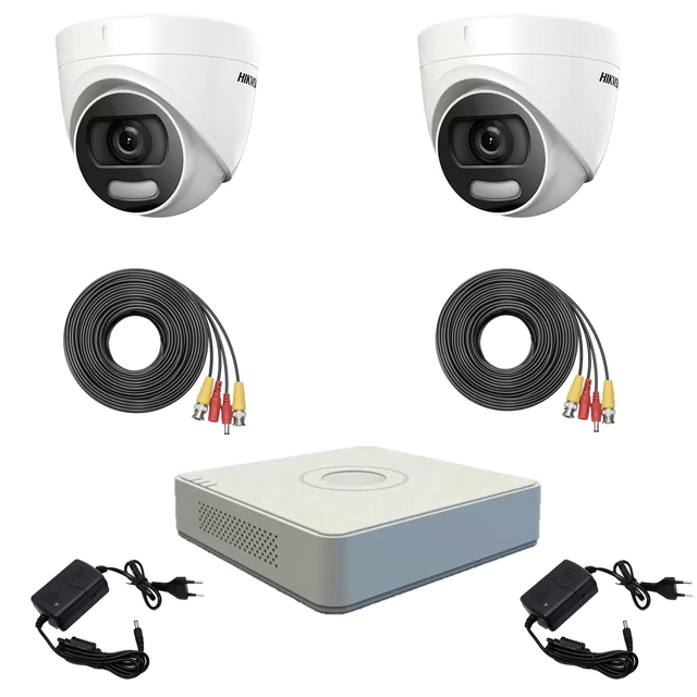 Hikvision Color Vu professionella övervakningssystem 2 kameror 5MP IR20m, DVR 4 kanaler, kompletta tillbehör