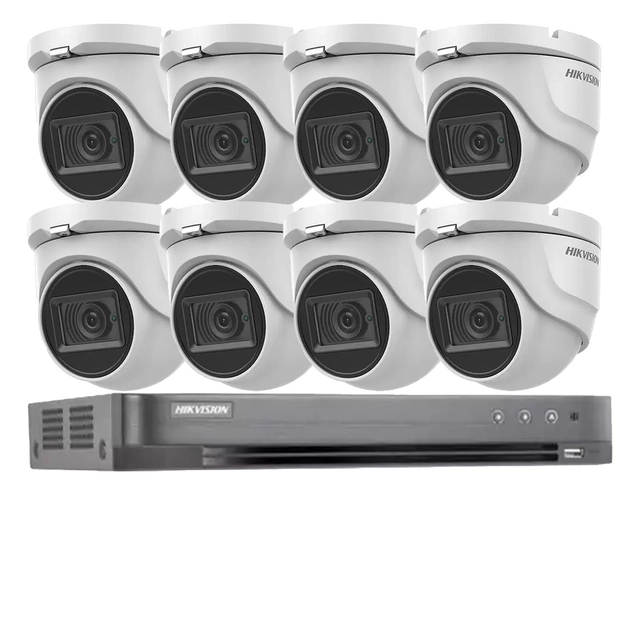Hikvision grundlæggende overvågningssystem 8 kameraer 4 i 1, 8MP, IR 30m, DVR 8 kanaler 4K, 8MP Hikvision