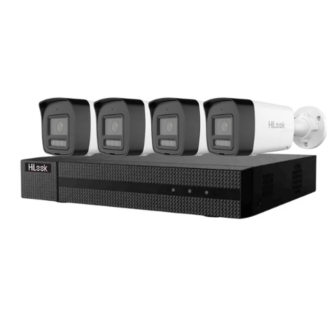 Hikvision HiLook professionele IP-bewakingskit 4 camera's 4MP IR 30m PoE-microfoon en luidspreker IP67 alarm en NVR 4 PoE-kanalen 6MP