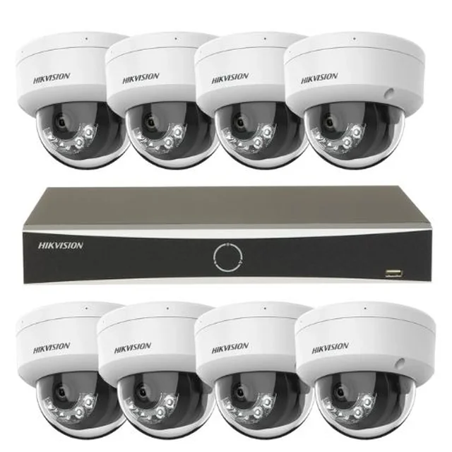 Hikvision IP stebėjimo sistema 8 kameros 4K IR 30m balta šviesa 30m objektyvas 2.8mm mikrofonas, NVR 8 PoE kanalai 12MP AcuSense