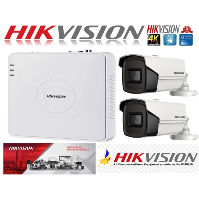 Hikvision īpaši profesionāla novērošanas sistēma 2 kameras 8MP 4K 80 IR DVR 4 kanāli