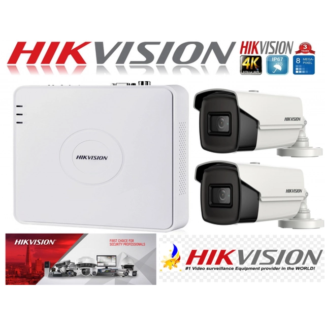 Hikvision itin profesionali stebėjimo sistema 2 kameros 8MP 4K 80 IR DVR 4 kanalų