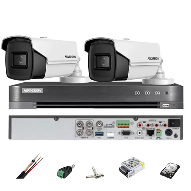 HIKVISION megfigyelő rendszer 2 golyókamerák 8MP, IR 80m, 4 1 objektívben 3.6mm, DVR 4 csatornák, tartozékok, merevlemez