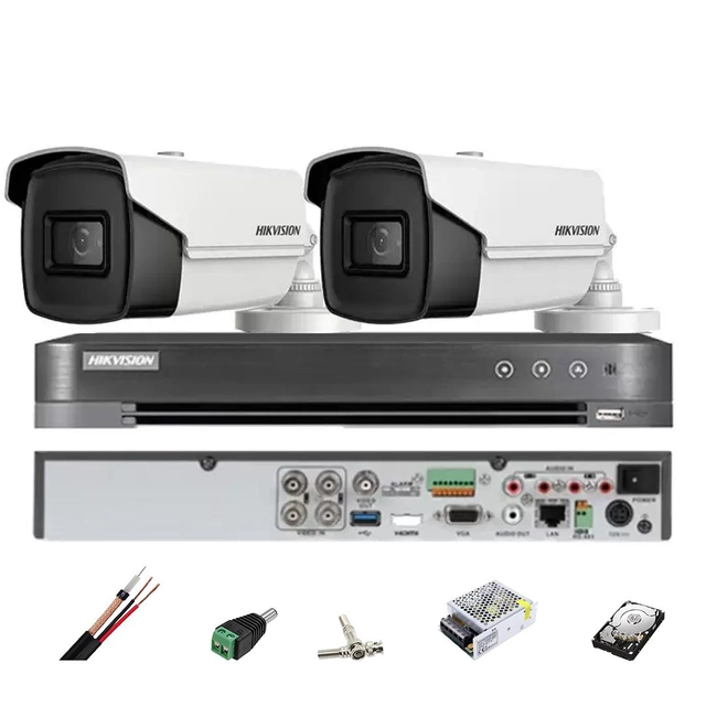 HIKVISION megfigyelő rendszer 2 kamerák 8MP 4 in 1, IR 60m, DVR 4 csatornák, rögzítési tartozékok, merevlemez