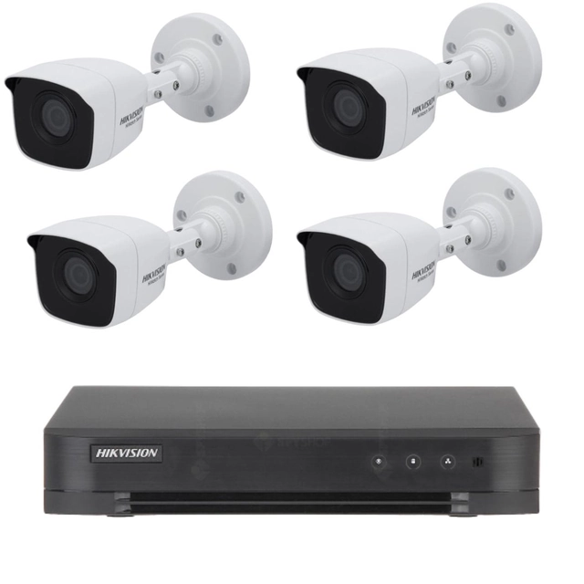 Hikvision novērošanas komplekts ar 4 kamerām, 5 megapikseļi, infrasarkanais 20m, objektīvs 2.8mm,