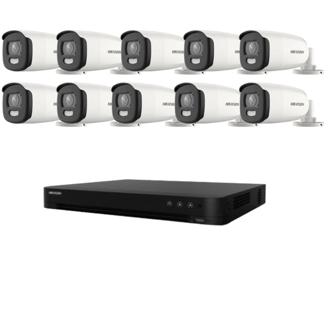 Hikvision novērošanas sistēma 10 kameras 5MP ColorVu, krāsa naktī 40m, DVR ar 16 kanāliem 8MP