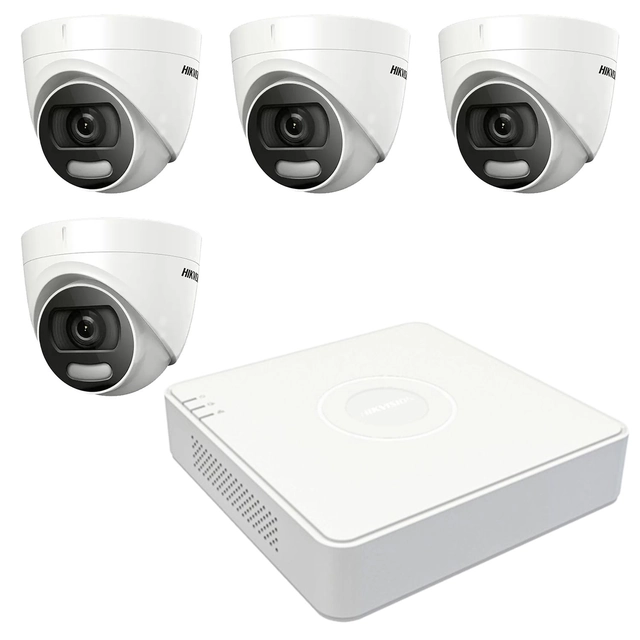 Hikvision novērošanas sistēma 4 iekštelpu kameras 5MP ColorVU, balta gaisma 20m, DVR 4 TurboHD kanāli