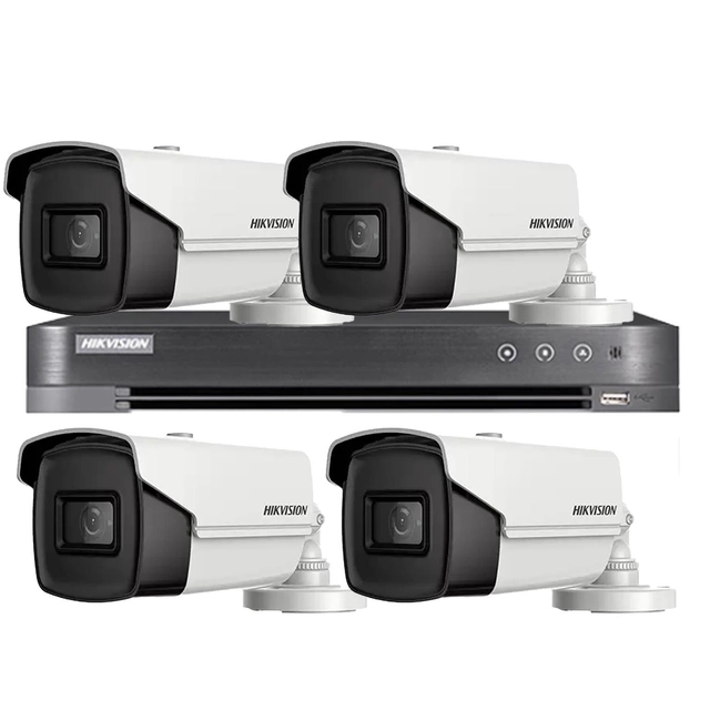 HIKVISION novērošanas sistēma 4 kameras 8MP 4 iekš 1, IR 60m, DVR 4 kanāli 4K 8MP