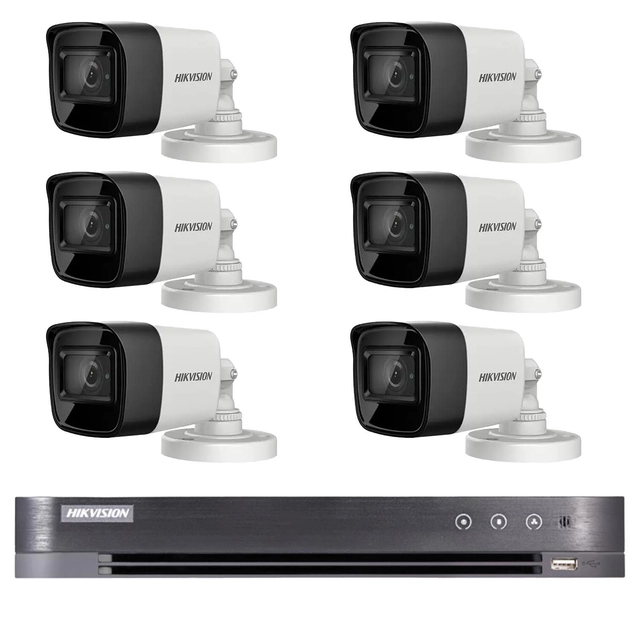 Hikvision outdoor surveillance system 6 cameras 4 in 1, 8MP IR30m, DVR 8 channels 4K 8MP