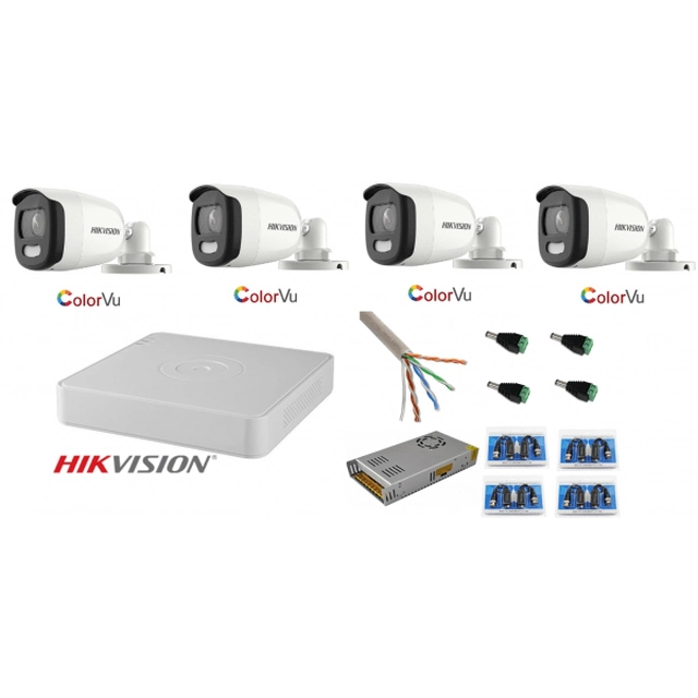 Hikvision overvågningssystem 4 kameraer 5MP Ultra HD Color VU DVR 4 fuldtids farvekanaler om natten