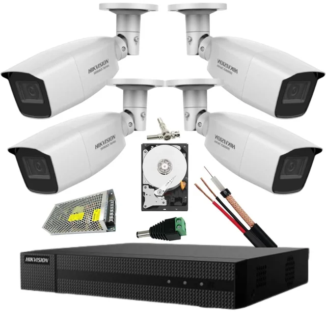 Hikvision overvågningssystem 4 Turbo HD-kameraer 2MP IR 40m DVR 4 kanaler 2MP HDD 500GB Tilbehør inkluderet