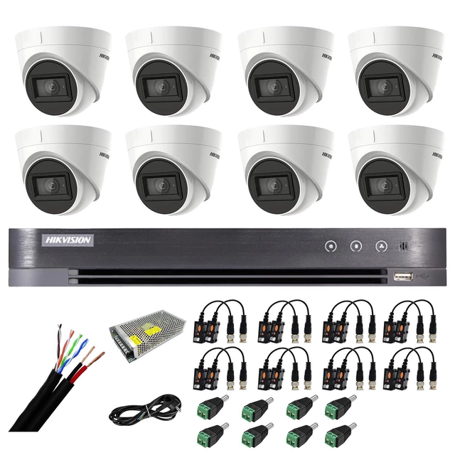 Hikvision overvågningssystem 8 indendørs kameraer 4 i 1 8MP, 2.8mm, IR 60m, DVR 8 kanaler 4K 8MP, tilbehør