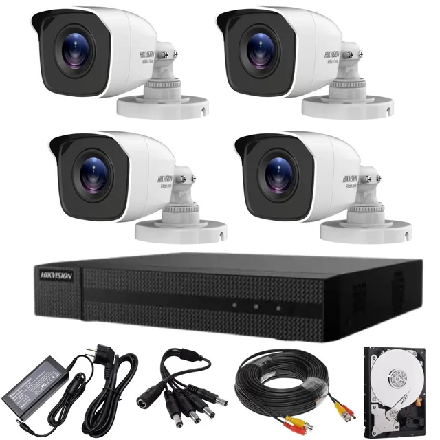 Hikvision overvågningssystem HiWatch-serien 4 kameraer 5MP IR 20m DVR 4 kanaler med tilbehør og HDD 500GB inkluderet