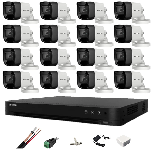 Hikvision övervakningssystem 16 kameror 8MP 4 i 1, 2.8mm, IR 30m, DVR 16 kanaler 4K, monteringstillbehör