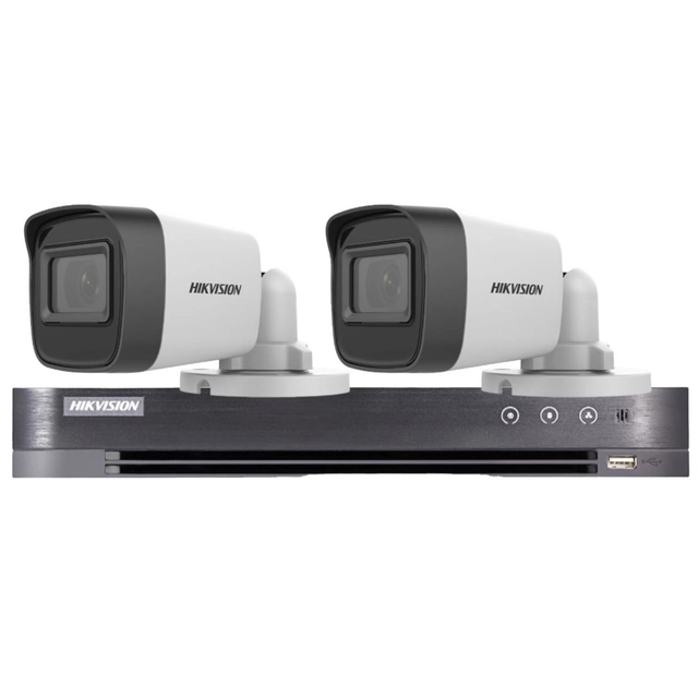 Hikvision övervakningssystem 2 kameror 5MP, lins 2.8mm, IR 30m, DVR 4 kanaler 5MP, AUDIO