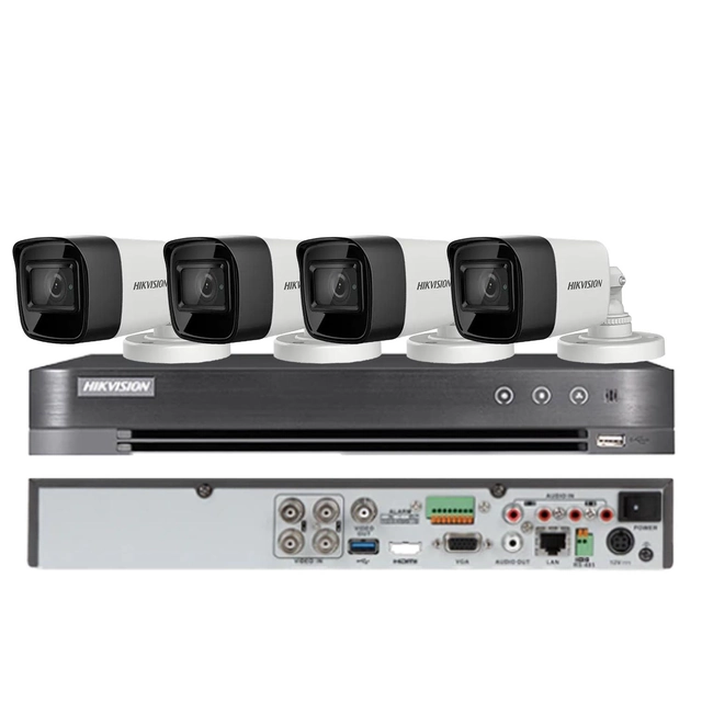 Hikvision övervakningssystem 4 kameror 4 i 1, 8MP, lins 2.8mm, IR 30m, DVR 4 kanaler 4K 8MP