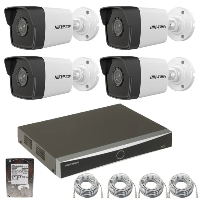 Hikvision Poe ip megfigyelő rendszer 4 kamerák 4megapixeli IR 30m NVR poe 4k, Merev és kábel mellékelve