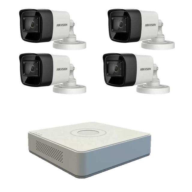 Hikvision professioneel videobewakingssysteem 4 buitencamera's 5MP Turbo HD met IR 80M DVR 4 live internetkanalen