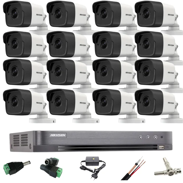 Hikvision professionelt overvågningssystem 16 kameraer 5MP Turbo HD IR 20m