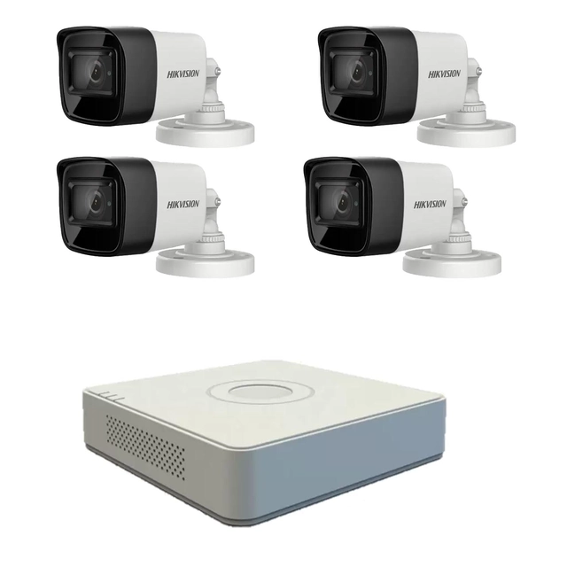 Hikvision professzionális videó megfigyelő rendszer 4 kültéri kamera 5MP Turbo HD IR-vel 80M DVR 4 élő internetes csatorna