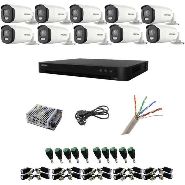 Hikvision stebėjimo sistema 10 kameros 5MP ColorVu, spalvotas naktinis 40m, DVR su 16 kanalais 8MP, komplektuojami priedai