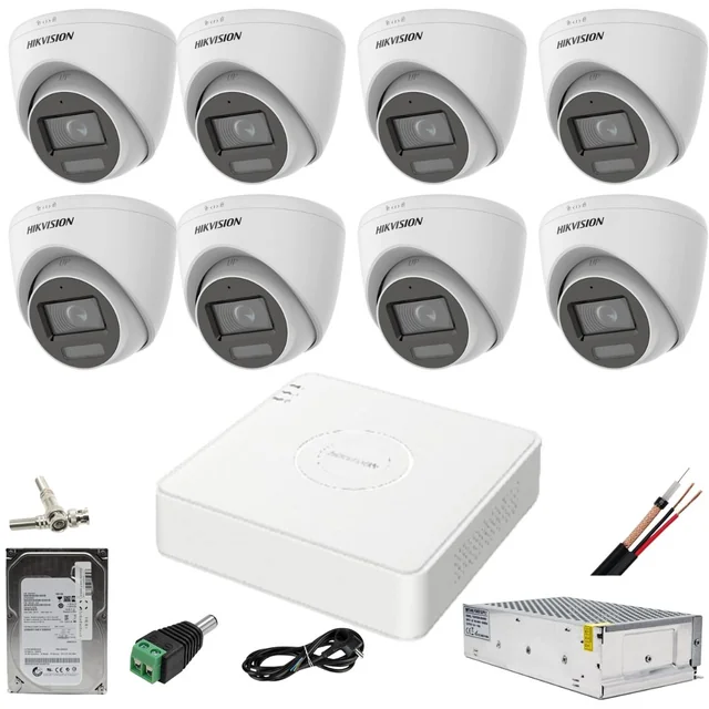 Hikvision stebėjimo sistema 8 kameros 5MP dvigubos šviesos IR 30m WL 20m DVR 4MP su priedais HDD 1TB