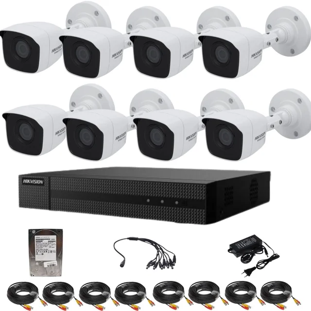 Hikvision surveillance kit HiWatch series 8 cameras 5 IR megapixels 20m DVR 8 Hard channels 1TB Included accessories
