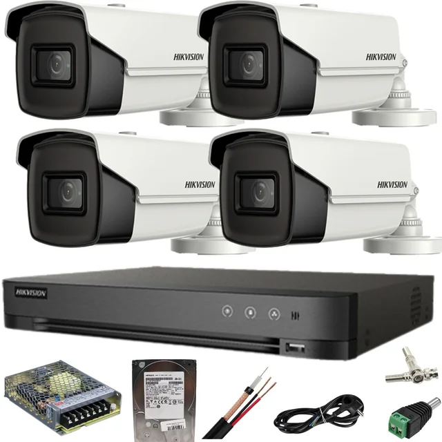 Hikvision surveillance system 4 cameras 8MP IR 80M DVR 4K AcuSense with included accessories and HDD 1TB