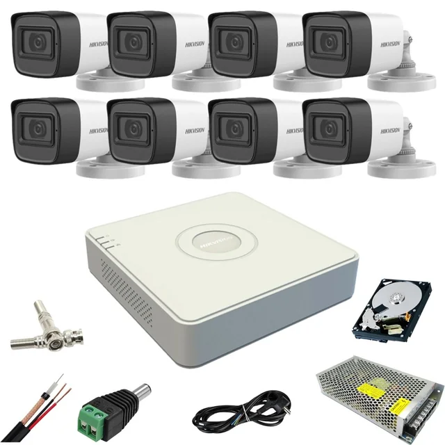 Hikvision surveillance system 8 cameras 5MP IR 40m microphone DVR 8 HDD channels 1TB and accessories included