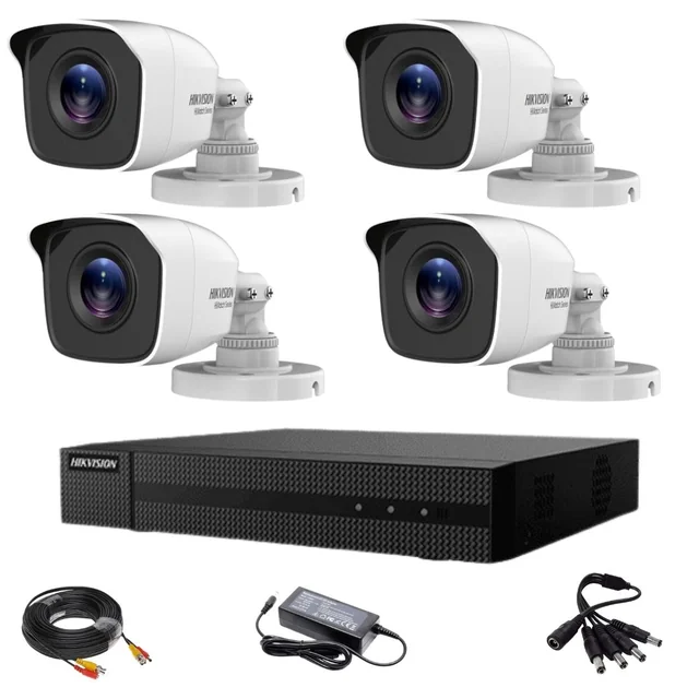 Hikvision TurboHD HiWatch surveillance system 4 cameras 2MP IR 20m lens 2.8mm XVR 4 channels 2MP with accessories