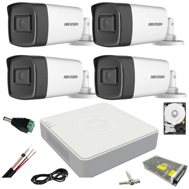 Hikvision ultra professioneel videobewakingssysteem 4 buitencamera's 5MP Turbo HD met IR 80M DVR 4 accessoires met volledige kanalen met HARD 1TB