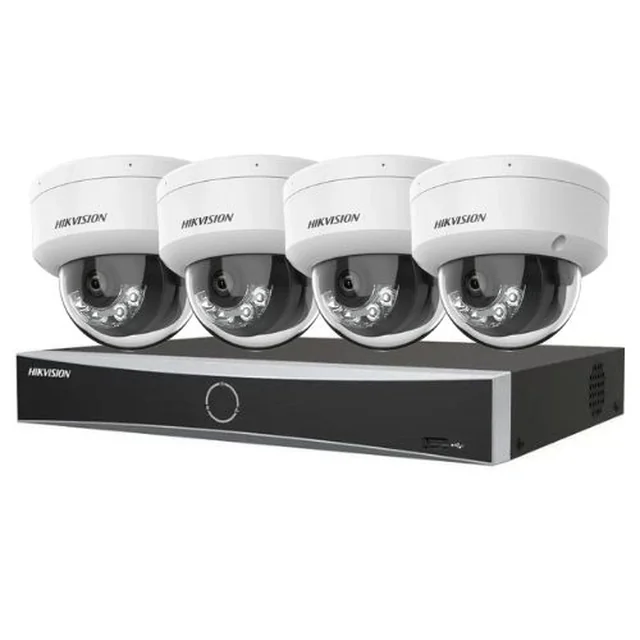 Hikvision vaizdo stebėjimo rinkinys 4 IP kameros 4K IR 30m balta šviesa 30m objektyvas 2.8mm mikrofonas, NVR 4 PoE kanalai 12MP AcuSense