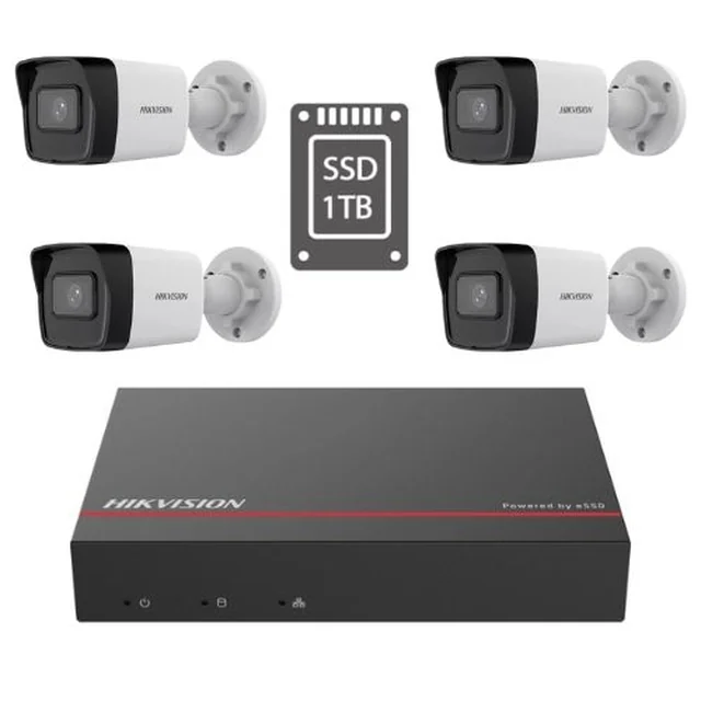 Hikvision vaizdo stebėjimo rinkinys 4 PoE IP kameros, 4MP, IR 30m, 2.8mm, PoE NVR, SDD 1TB